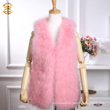 Medium-long Pink Color Real Turkey Feather Ladies Fur Vest